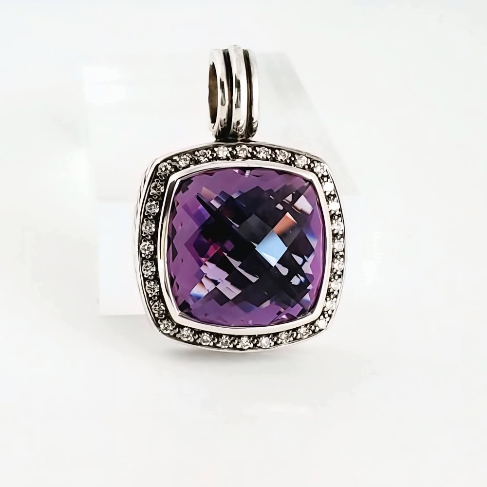 David Yurman 17mm Albion Amethyst Diamond Moonlight Ice Enhancer / Pendant